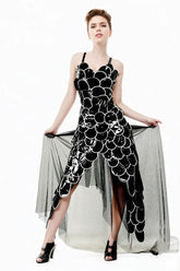 Women Black Latex Dress with Petal Layers