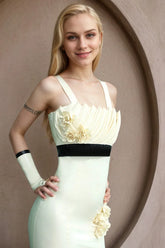 Women Latex Dress Garden Muse Floral Appliqué White