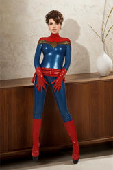 Women Starstruck Captain Marvel Long Sleeved Latex Catsuits