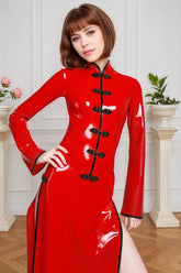 Women Latex Dress Red Cheongsam cosplay