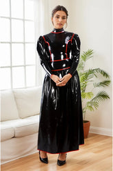 Women Latex Dress Black Victorian Gown