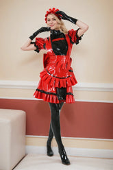 Women Latex maid Dress Red Housemaid Uniform cosplay
