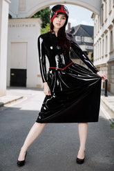 Women Black Hooded Latex Maxi Dresses
