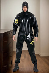 Men Latex Catsuits Heavy Black Hooded Diving