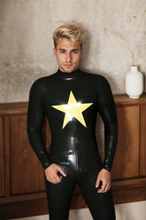 Man Latex Catsuits Star Blazer Back Zipper