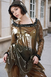 Women Latex Dresses Transparent Smoky Black Three Piece