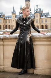 Men Latex Coats Spiked Trench