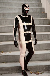 Man Latex Catsuits Full Body Strapped In