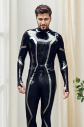 Men Latex Catsuits Black Tron Neck Entry
