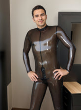 Men Latex Catsuits Semi Transparent Neck Entry