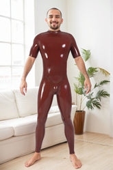 Men Latex Catsuits Short Sleeved Back Zipper