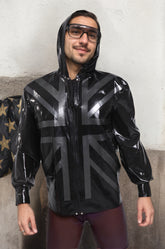 Man Latex Jacket 'Britannia' Cross Hoodie
