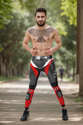 Men Grey Black Latex Pants Motorcycle