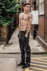 Men Black Latex Pants Loose Fit & Standard Cut