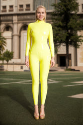 Women Latex Catsuits Standard Back Zip Catsuit Pure Yellow Sportswear