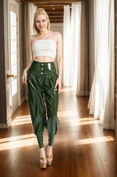 Women Latex Plans High-Waisted Harem Green Loose-Fit