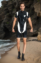 Men Black White Latex Bodysuits U Hoo Surfsuit