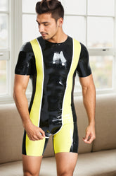 Men Latex Bodysuits Tricolor Short Sleeved Surfsuit