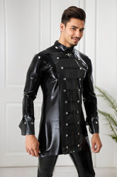 Men Latex Jackets & Coats Retro Victorian Pirate Metal Buttons Black Cool