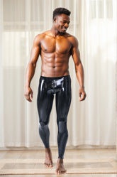Men Latex Leggings Classic Black Minimalist Fetishwear Three Way Crotch Zipper