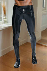 Men Latex Leggings Through-Zip Black With Feet