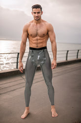 Men Latex Leggings Sailor-front Grey Black Translucent