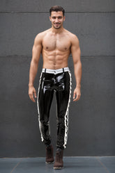 Men Latex Leggings Drawstring-Leg Biker Black