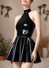 Women Latex Dresses Halter Neck Plum Red Latex Mini Dress