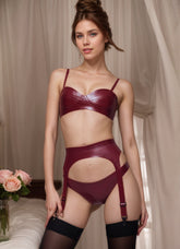 Women Latex Lingerie Sets Burgundy Fetishwear Sensual