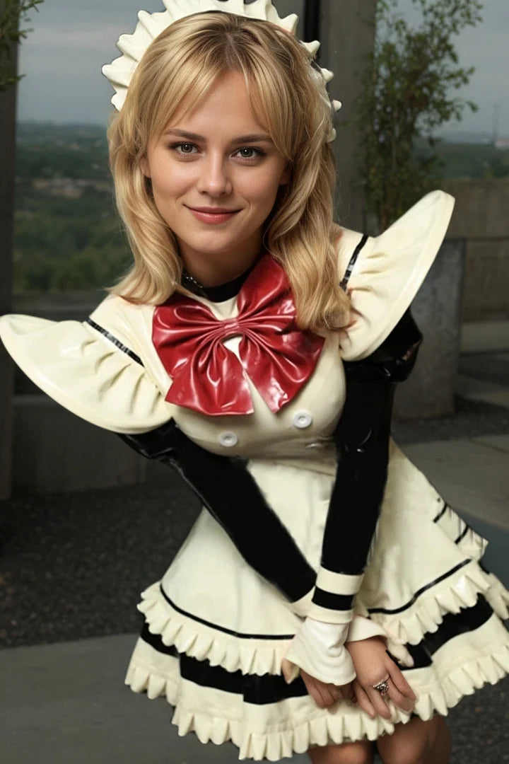 Women white Latex Maid Dress Annie May cosplay