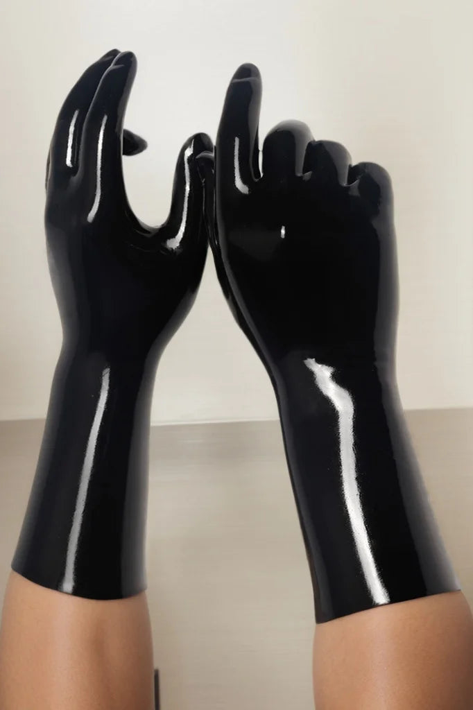 Womens Black Latex Accessories Mold Shorter Gloves