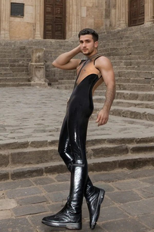 Man Latex Catsuits Show Off Two Color Sleeveless