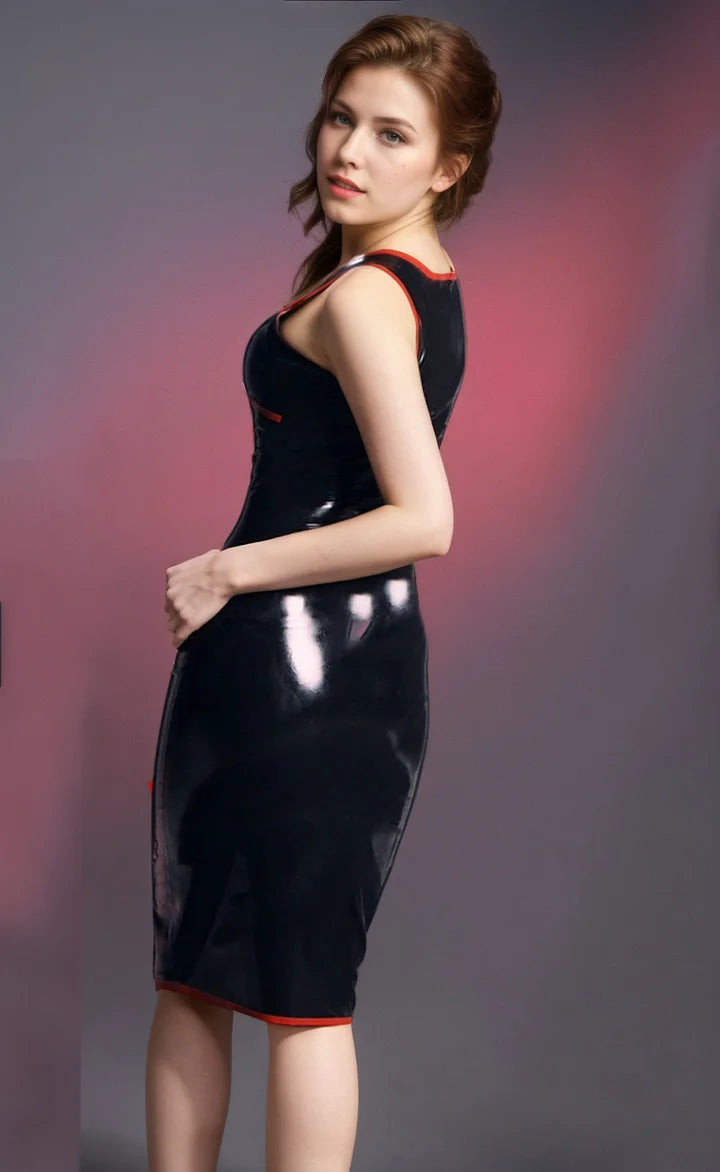 Women Latex Red Rose Bloom Sheath Dress