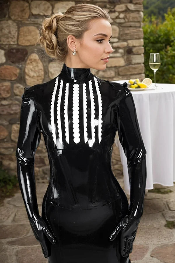 Women Latex Dresses Black and White Set