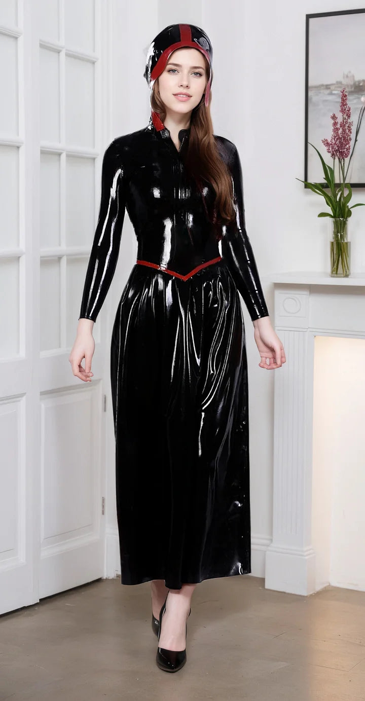Women Black Latex Dress Long Sleeve