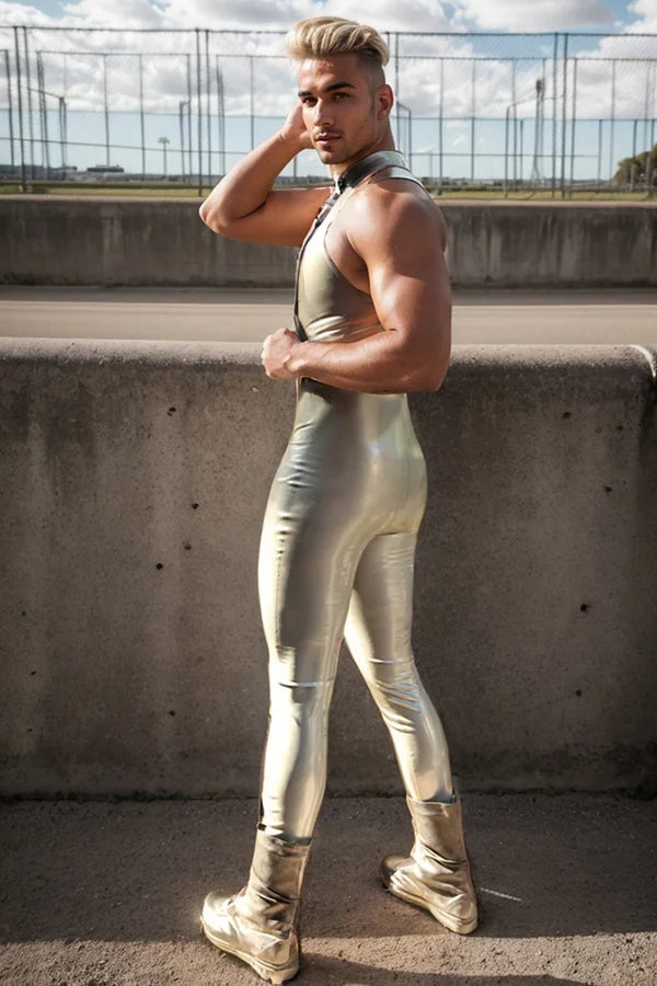 Man Latex Catsuits Laced Front Sleeveless