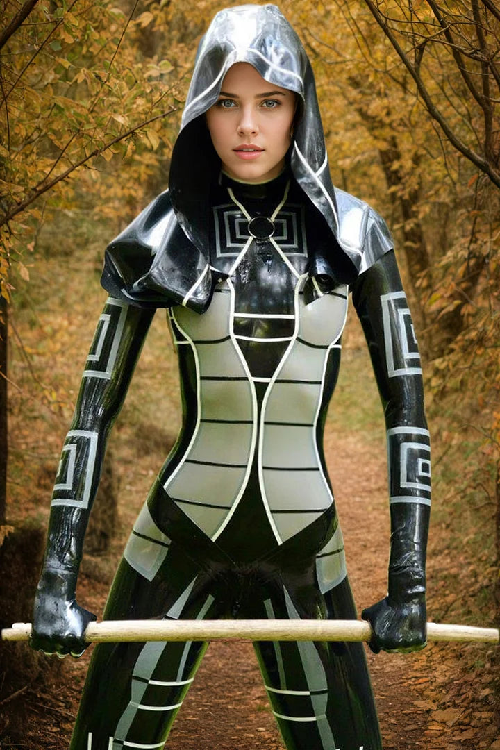 Women Latex Catsuits Mass Black Techwear Cyberpunk Hooded