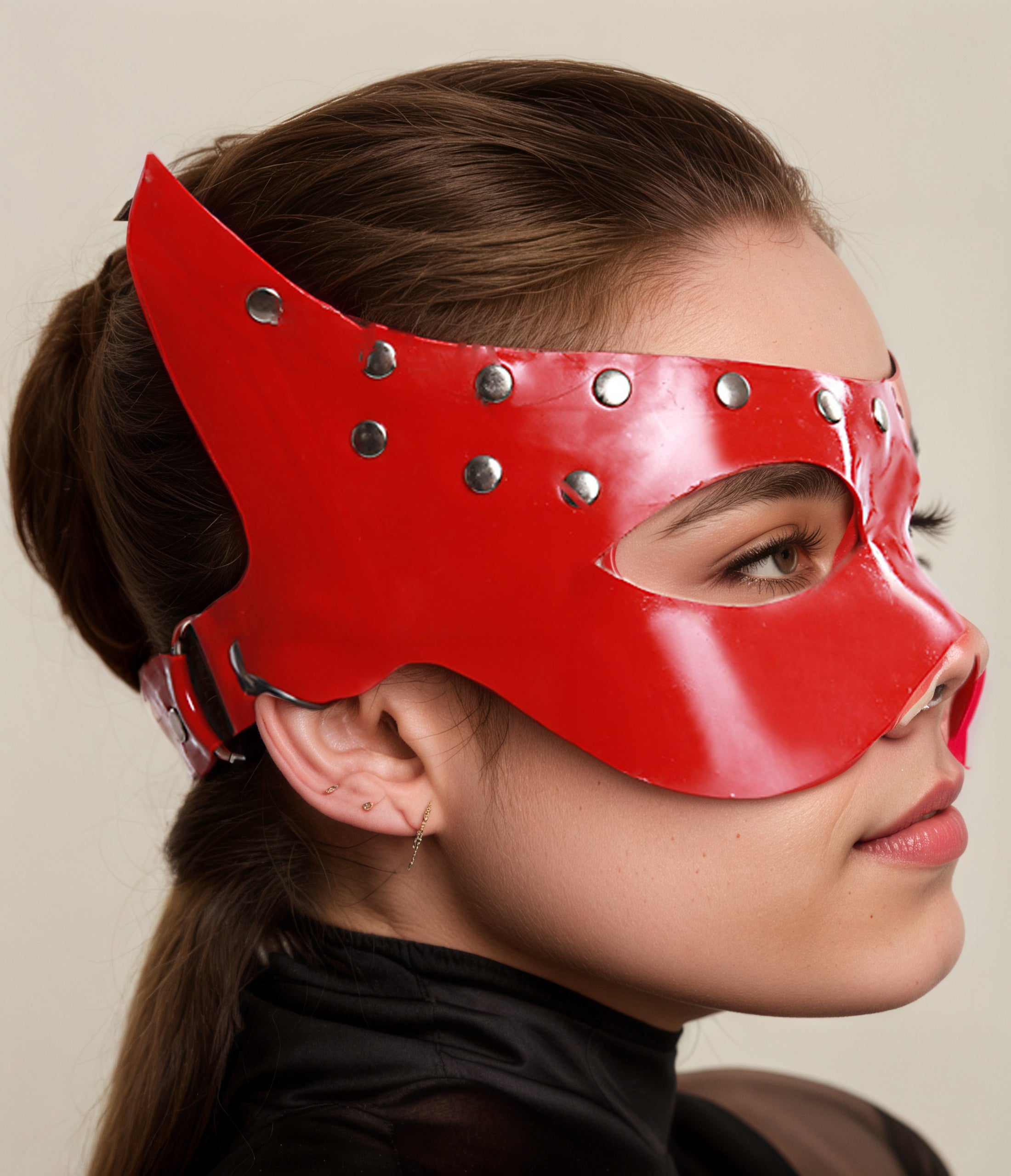 Women Latex Masks Winged Red Eye Mask With Metal Studs Punk