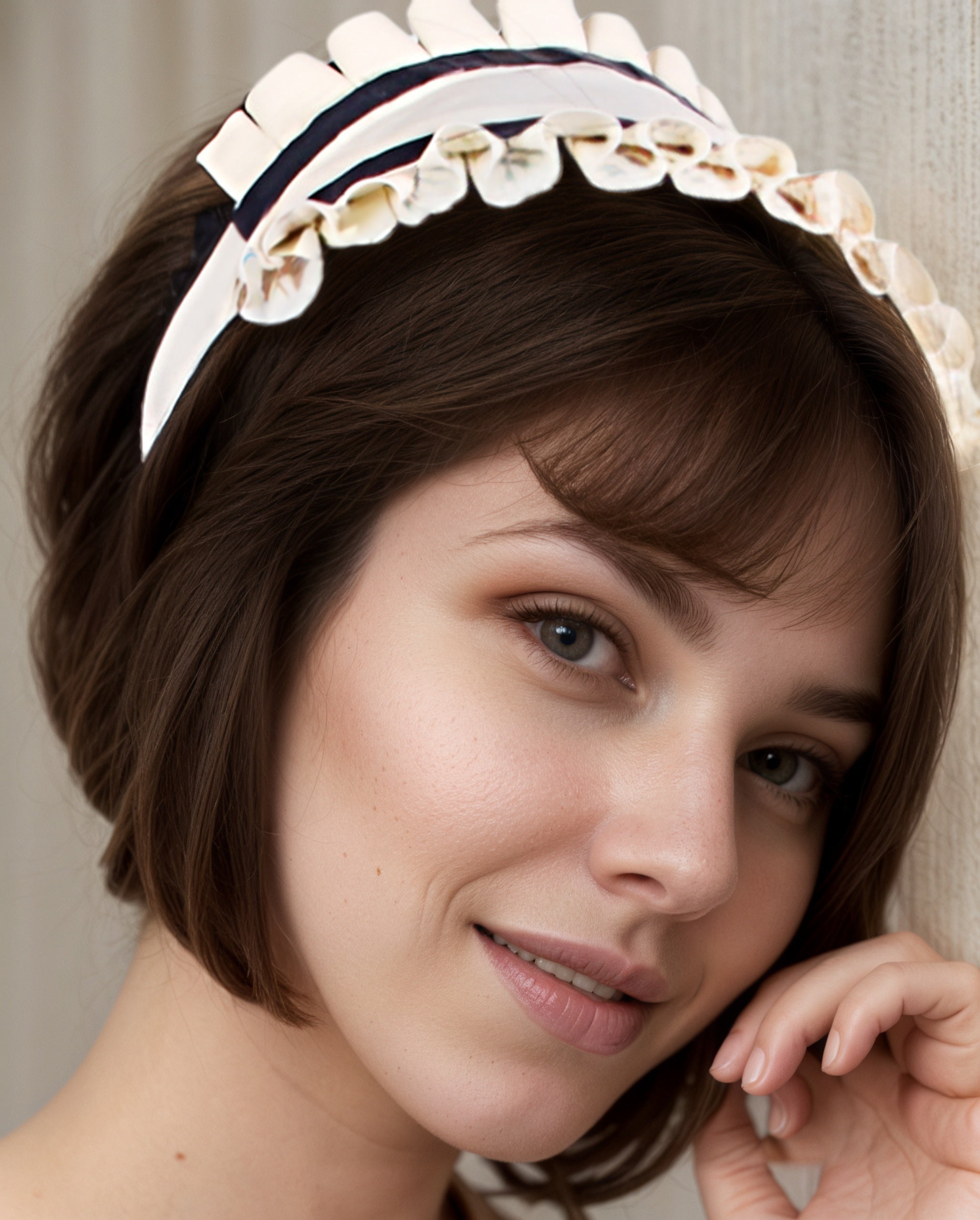 Women Latex Maid Headband White Frilly