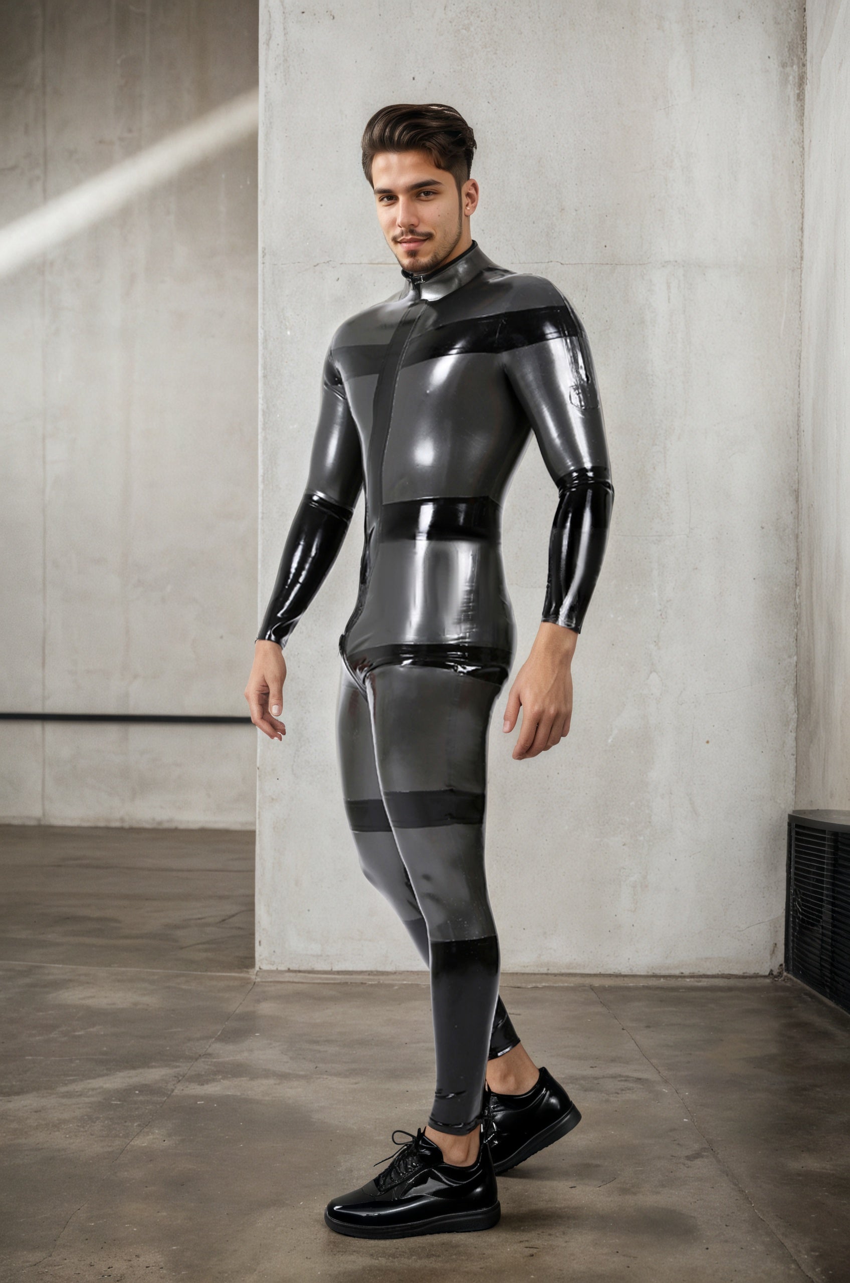 Men Latex Catsuits Shoulder-Zip High Collar