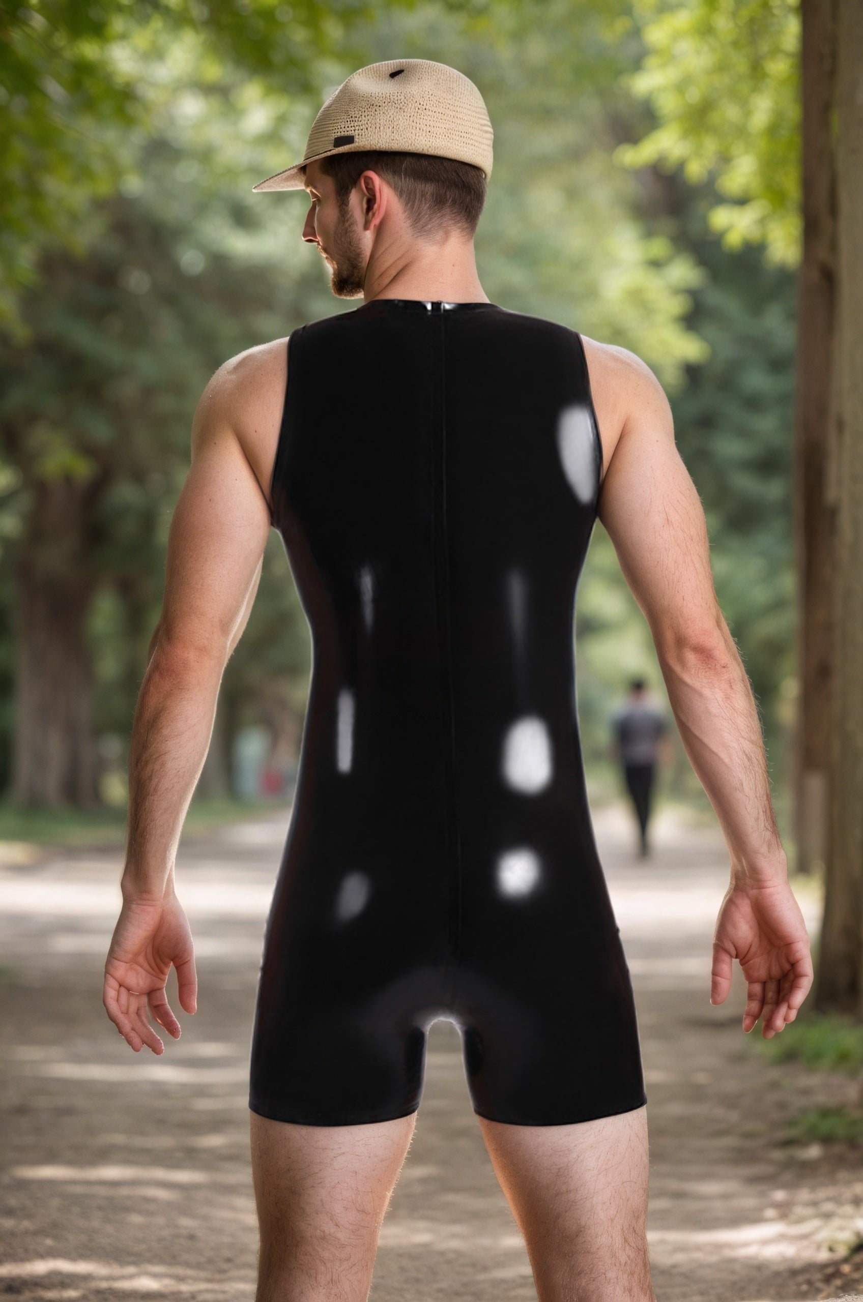 Men Latex Bodysuits Sleeveless Neck Entry Surfsuit