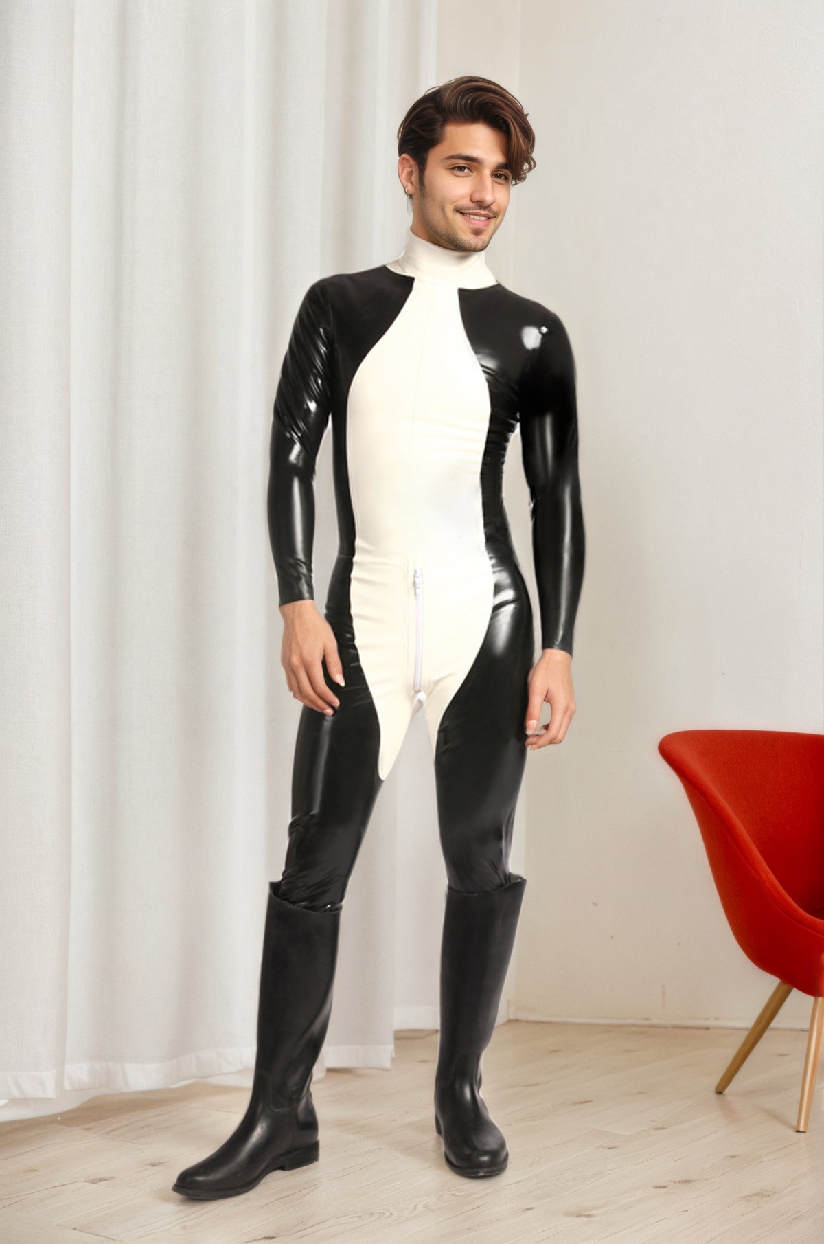 Men Latex Catsuits penguin Back Zipper