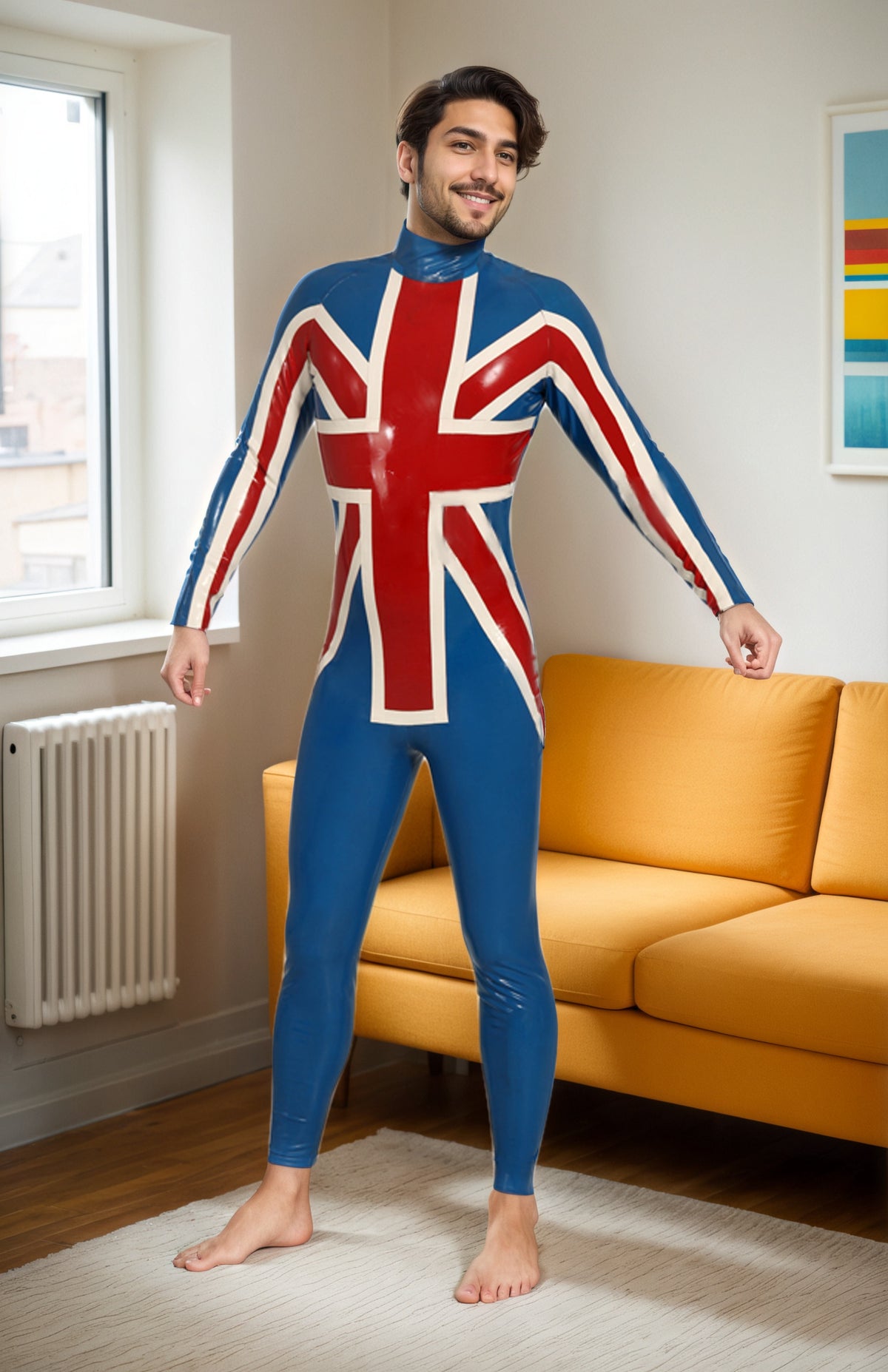 Men Latex Catsuits Union Jack Back Zipper
