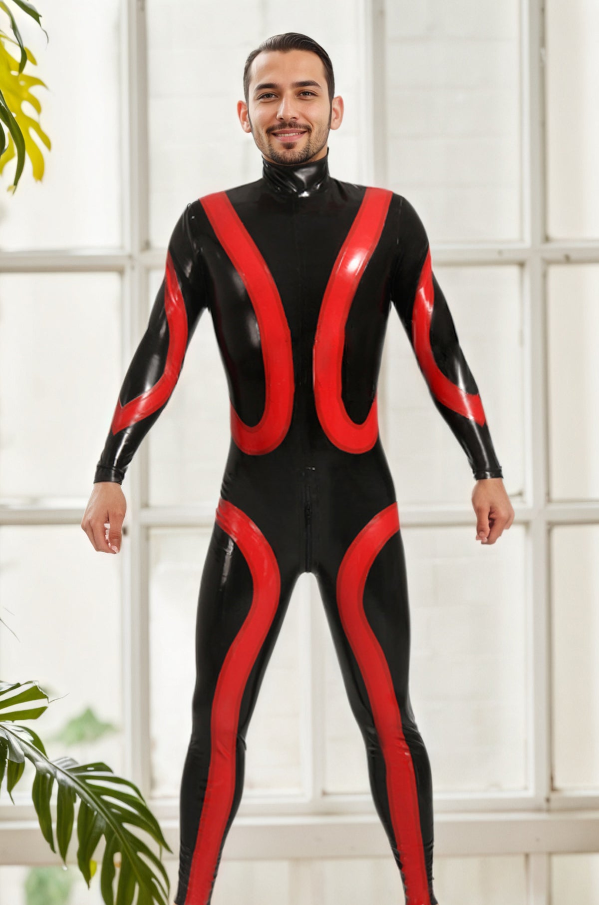 Men Latex Catsuits Black Back Zipper