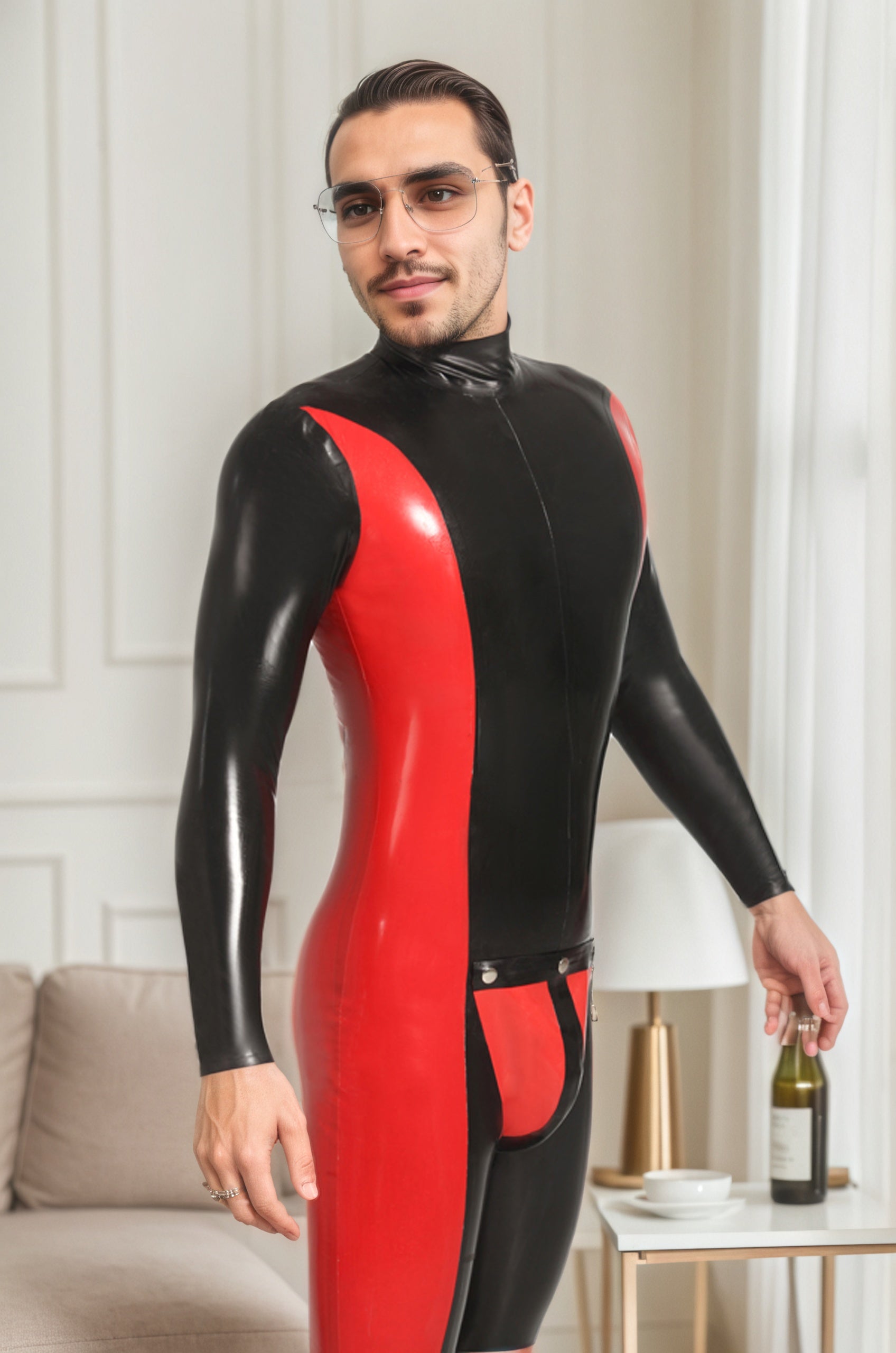 Men Latex Catsuits Black Deuce Codpiece