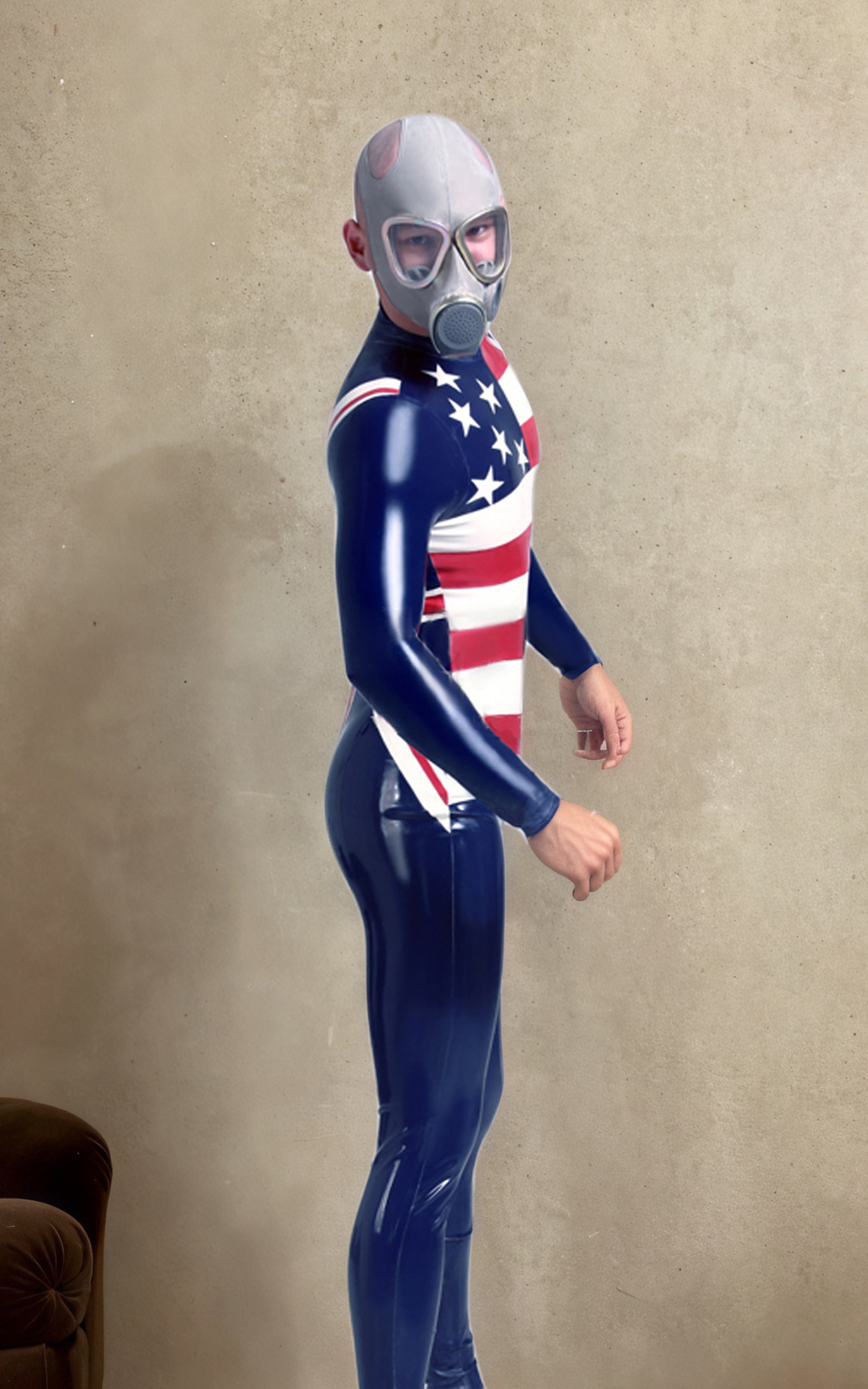 Men Latex Catsuits Alliance Back Zipper Three-Tone