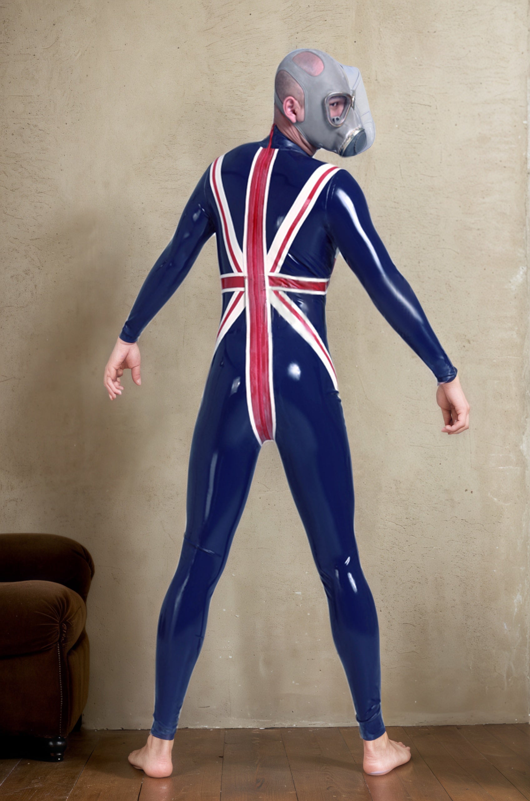 Men Latex Catsuits Alliance Back Zipper Three-Tone