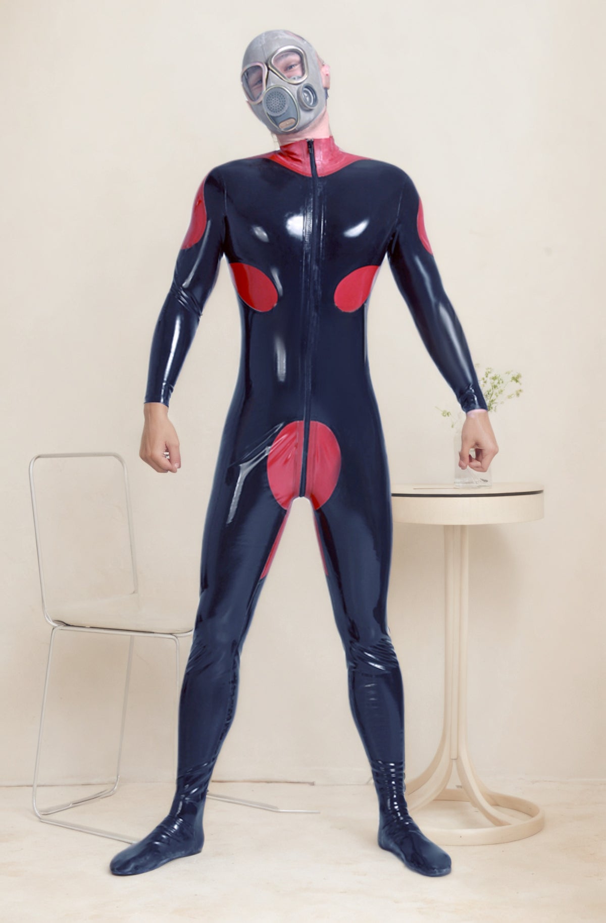 Man Latex Catsuits Front Zipper Two-Tone