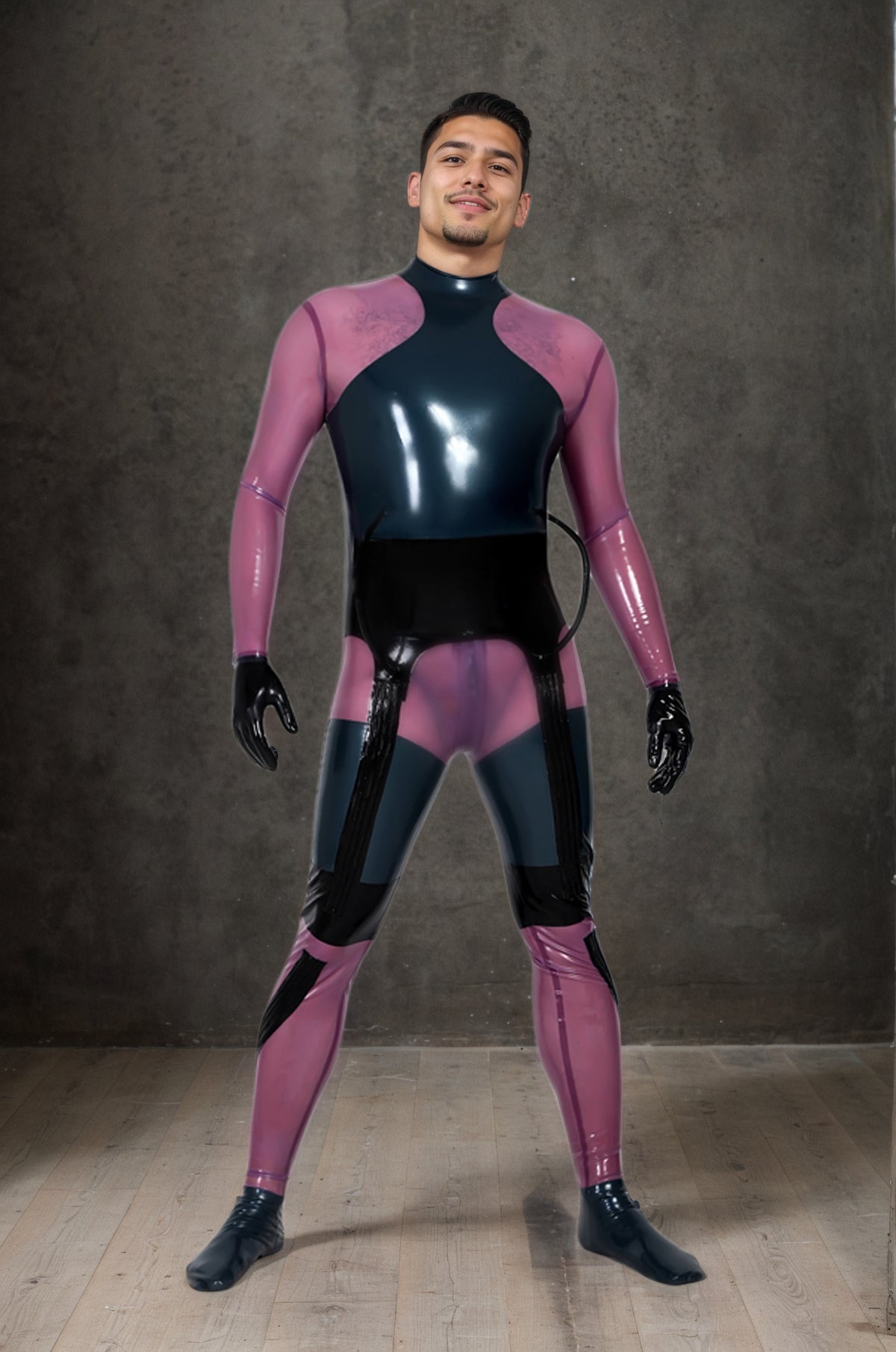 Men Latex Catsuits Chebar Transparent Purple