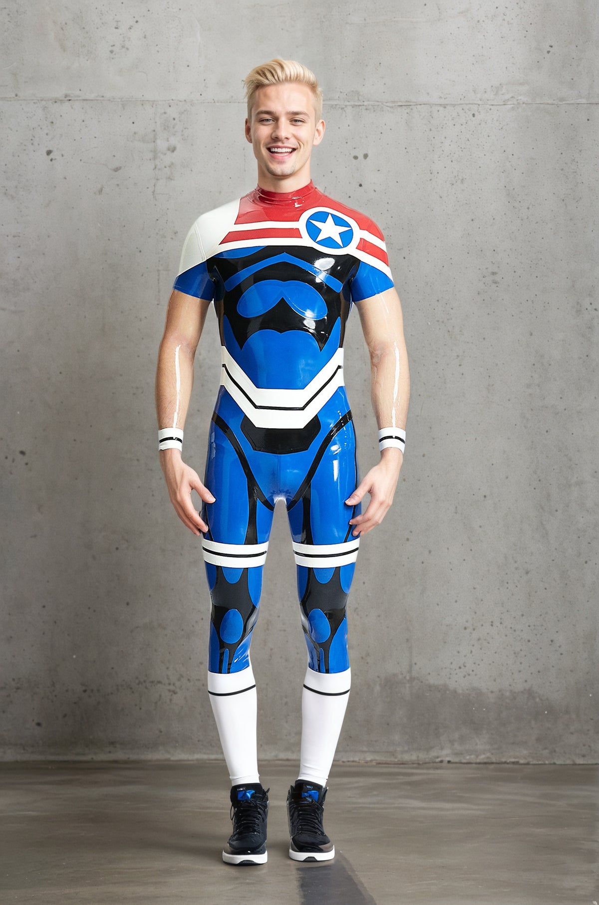 Men Latex Catsuits "Captain of the Stars" Back Zip Superhero Costume